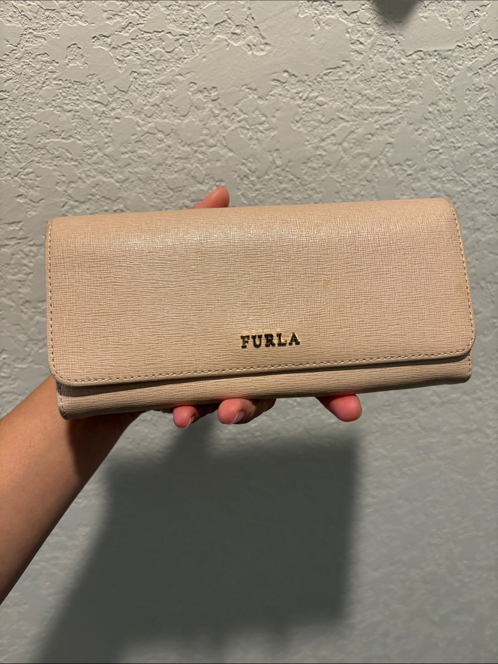 Furla Blush Beige Leather Continental Wallet with Gold Logo